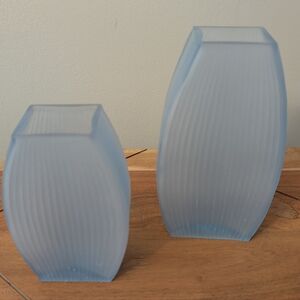 BALOS Frosted Blue Glass Vase Duo
